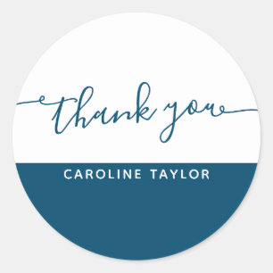 Moderne Schrift Dunkelblau Weiß Danke Runder Aufkleber