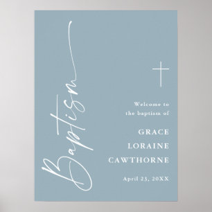 Moderne Schrift Dusty Blue Jungen Taufe Willkommen Poster