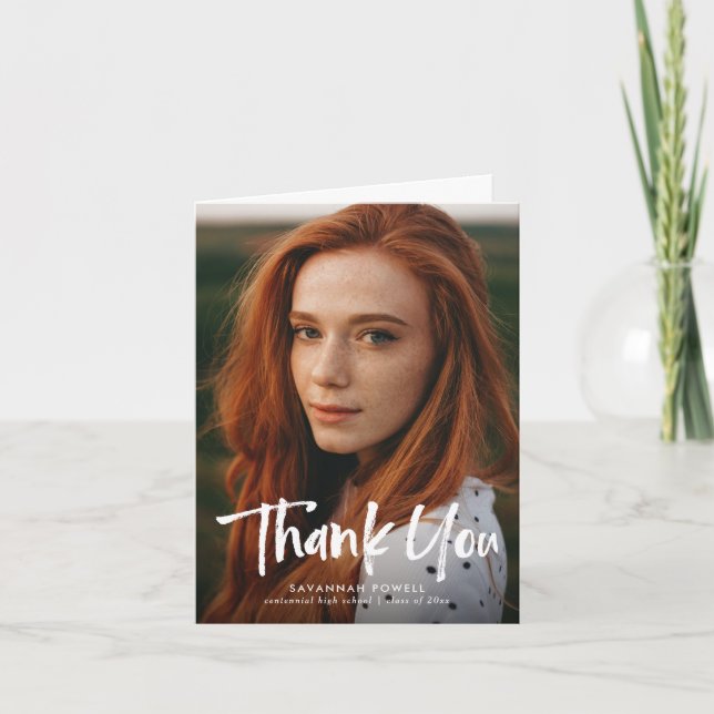 Moderne Schrift Einfach 3 Foto Abschluss geklappt Dankeskarte (Vorderseite)