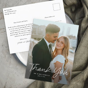 Moderne Schrift Einfache Foto-Hochzeit Danke Postkarte