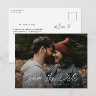 Moderne Schrift Einfache Foto Hochzeit Termin vorm Postkarte