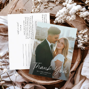 Moderne Schrift Einfache Foto-Hochzeits-Dankeschön Postkarte