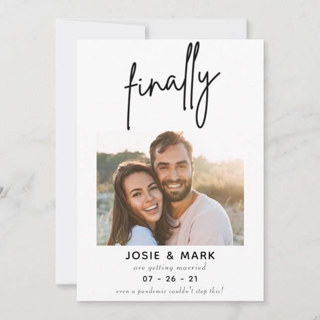 Moderne Schrift endlich Foto Save the Date (Vorderseite)