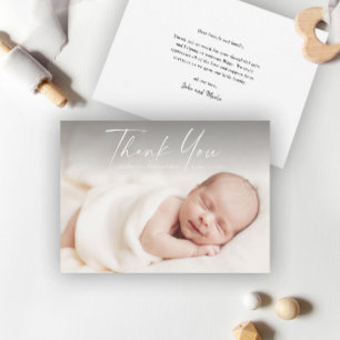 Moderne Schrift Foto Baby Dankeskarte