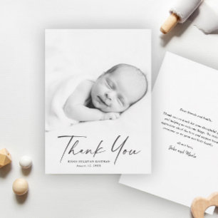 Moderne Schrift Foto Baby Dankeskarte
