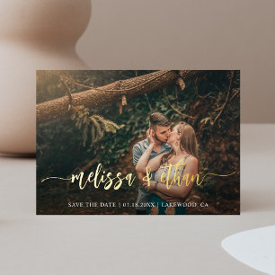 Moderne Schrift Foto Hochzeit Termin Folieneinladung
