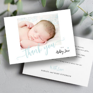 Moderne Schrift Foto Junge Baby Shower Danke
