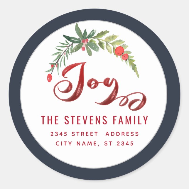 Moderne Schrift Freude rotes heiliges Label Runder Aufkleber (Vorderseite)