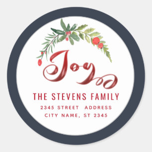 Moderne Schrift Freude rotes heiliges Label Runder Aufkleber