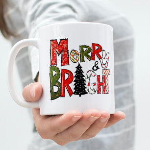 Moderne Schrift frohe und helle farbenfrohe Weihna Zweifarbige Tasse