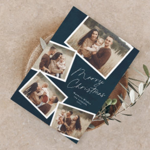 Moderne Schrift Frohe Weihnachten 4 Foto Collage Magnetkarte