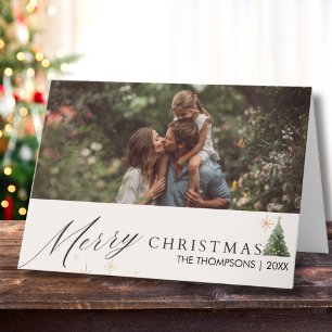 Moderne Schrift Frohe Weihnachten Familienfoto Ben Karte