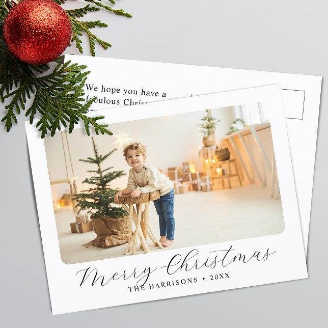 Moderne Schrift Frohe Weihnachten Foto (Modern Script Merry Christmas Photo Holiday Postcard)