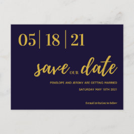 Moderne Schrift für Marine und Gold Save the Date Postkarte