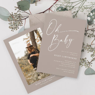 Moderne Schrift Genderneutrale Foto-Baby-Party Einladung