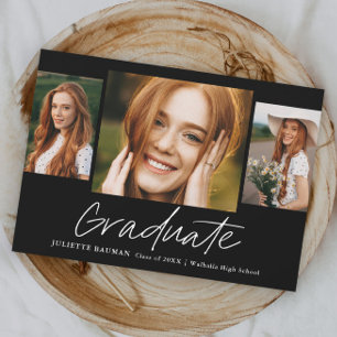 Moderne Schrift Graduiert Einfach 3 Foto Abschluss Einladung