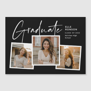 Moderne Schrift Graduierten Foto Collage Abschluss Magneteinladung