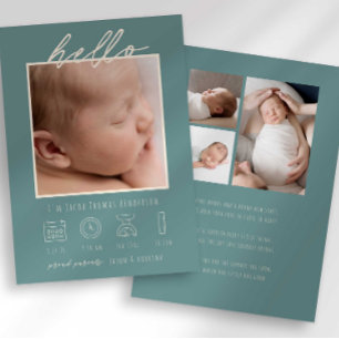 Moderne Schrift Hello Baby Foto Geburtsanzeige Einladung