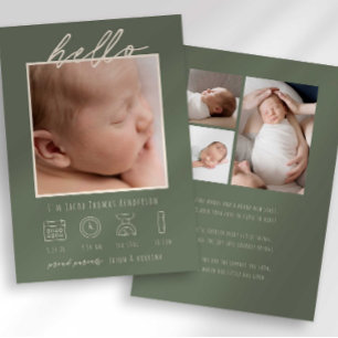 Moderne Schrift Hello Baby Foto Geburtsanzeige Einladung