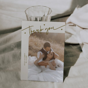 Moderne Schrift Herz Beige Hochzeit Dankeskarte