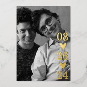 Moderne Schrift Herz Foto Save the Date Folieneinladung