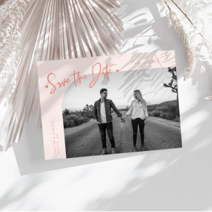 Moderne Schrift Herz Pfirsich Gebogener Rahmen Fot Save The Date