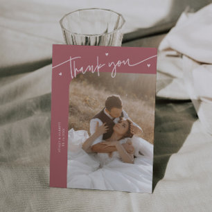 Moderne Schrift Herz Pink Hochzeit Dankeskarte