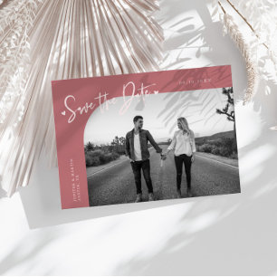 Moderne Schrift Herz Rosa Gebogener Rahmen Foto Save The Date