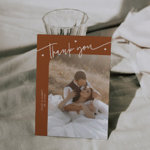 Moderne Schrift Herz Terrakotta-Hochzeit  Dankeskarte