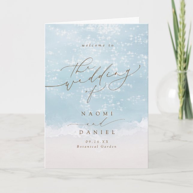 Moderne Schrift Herzen im Sand Strand Hochzeit  Pr Programm (Vorderseite)