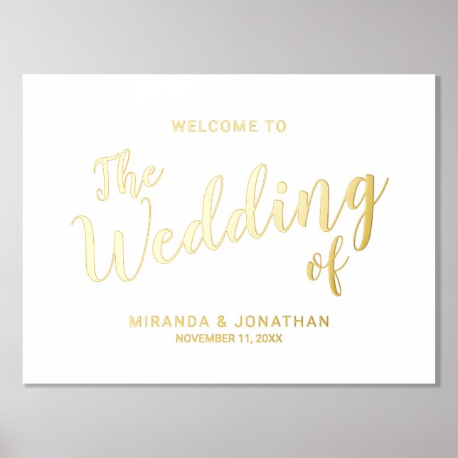 Moderne Schrift Hochzeit Willkommen Gold Foliendrucke (Vorderseite)