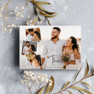Moderne Schrift Hochzeitsfoto-Collage Dankeschön Dankeskarte