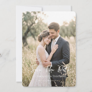 Moderne Schrift Hochzeitsfoto Save-the-Date-Karte Einladung