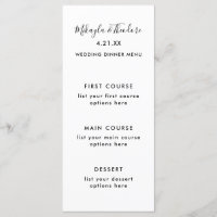 Moderne Schrift Hochzeitsmenükarte einfarbige Rück