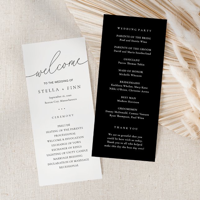 Moderne Schrift Hochzeitsprogramm Schwarz-Weiß (Modern Elegant Script Black & Whit Wedding Program)