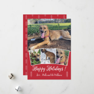 Moderne Schrift Hunde Foto Collage Rote Weihnachts Feiertagskarte