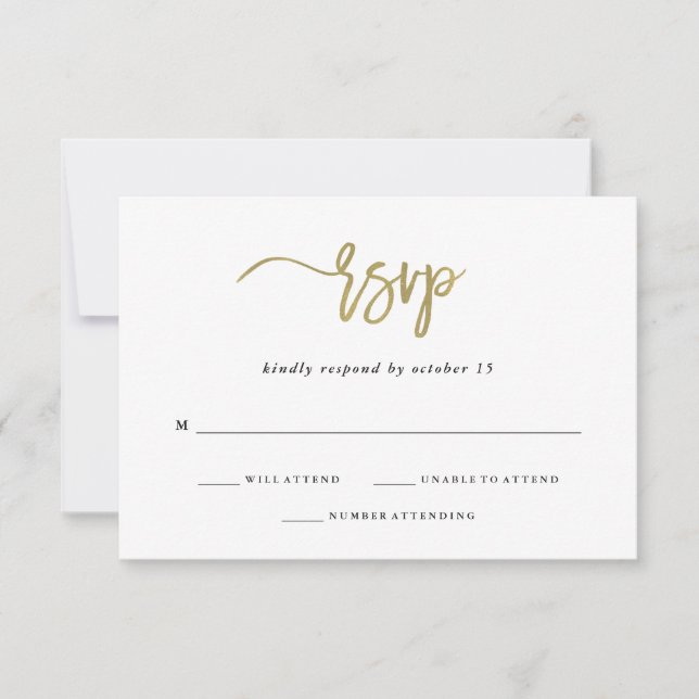 Moderne Schrift | Imitats Gold Wedding Response RSVP Karte (Vorderseite)