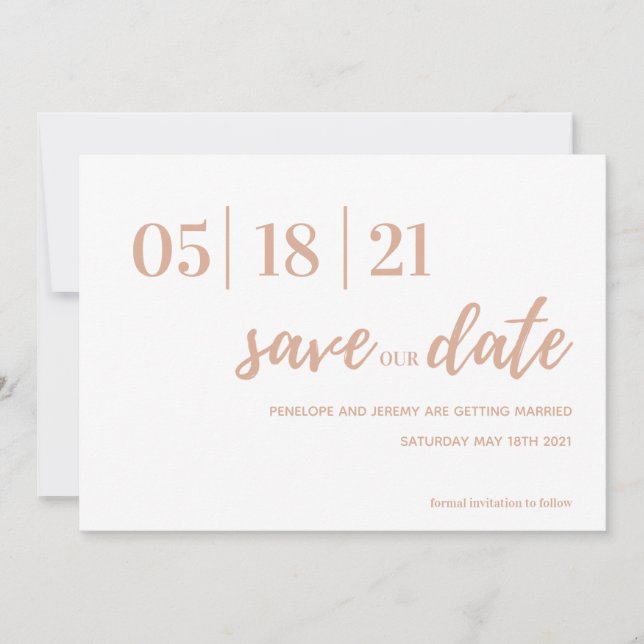 Moderne Schrift in Rosa und Weiß Save the Date (Vorderseite)