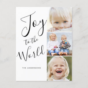 Moderne Schrift 'Joy to The World 3' Fotocollage Feiertagspostkarte