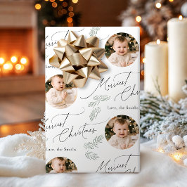 Moderne Schrift Merriest Christmas Familie 2 Foto Geschenkpapier