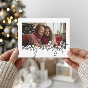 Moderne Schrift Merry & Bright Foto  Postkarte