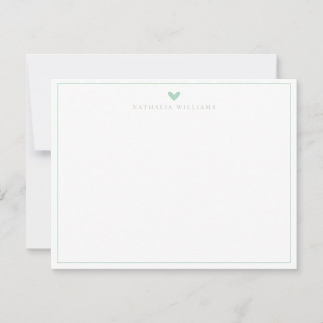 Moderne Schrift Mintgrüne Herz-Rahmen-Monogramm Mitteilungskarte (Vorderseite)
