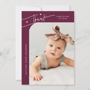 Moderne Schrift mit Herz Cranberry Foto Geburt Ankündigung