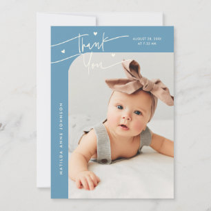 Moderne Schrift mit Herz Denim Blau Foto Geburt Ankündigung