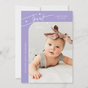 Moderne Schrift mit Herz Violett Foto Geburt Ankündigung