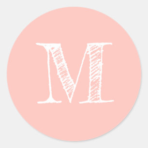 Moderne Schrift Monogramm Anfangs Pastellrosa Sieg Runder Aufkleber
