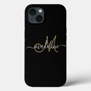 Moderne Schrift Monogramm Schwarz Gold iPhone 13 Hülle