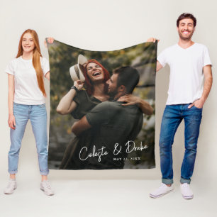 Moderne Schrift Namen Paare Foto Hochzeit Fleecedecke