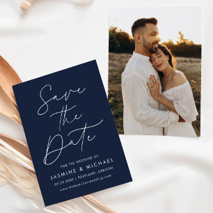 Moderne Schrift Navy Foto Save The Date