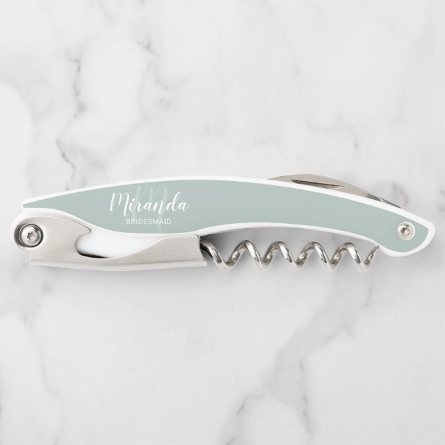 Moderne Schrift personalisierte Brautjungfer Kellnermesser (Vorderseite)